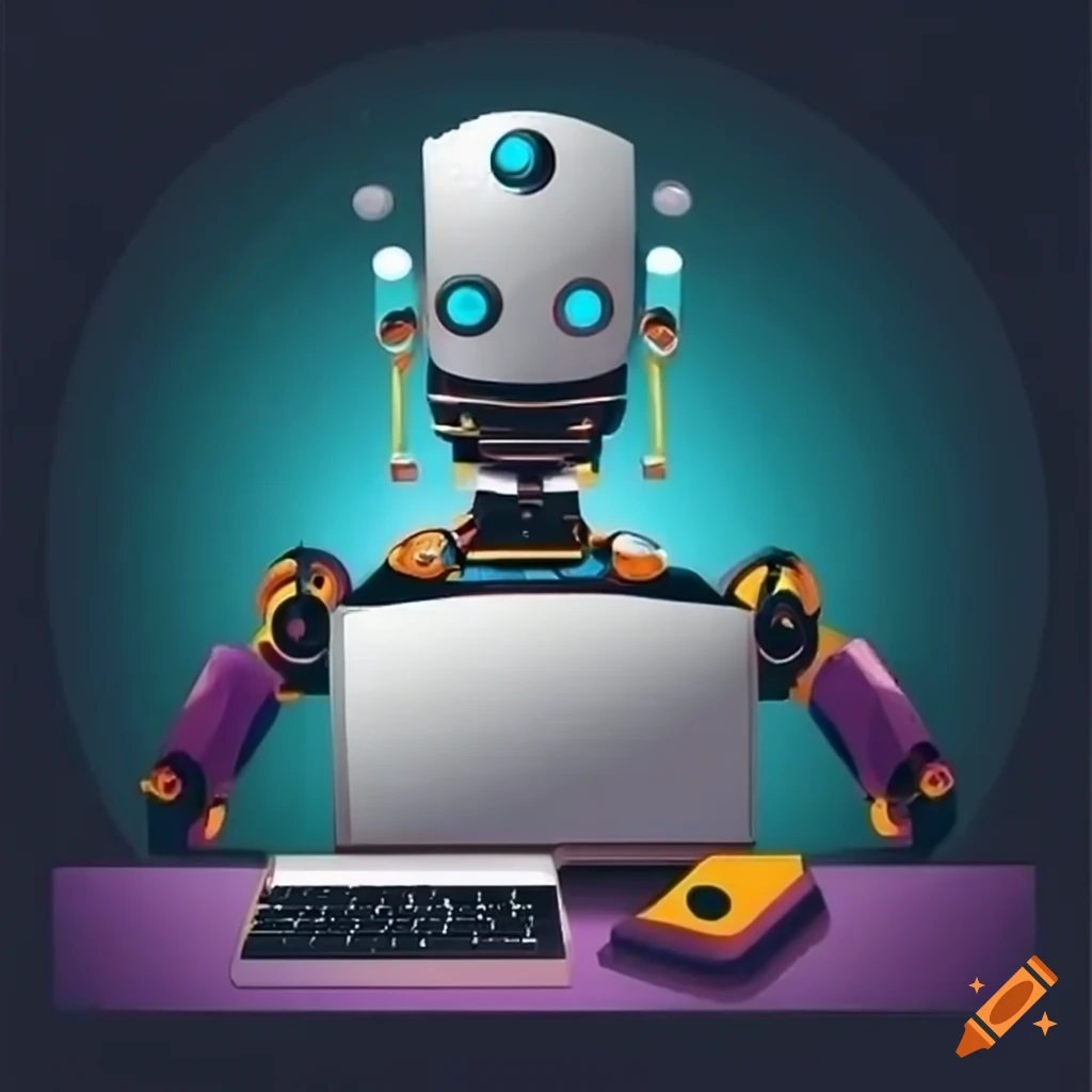 Robot working on computer on Craiyon