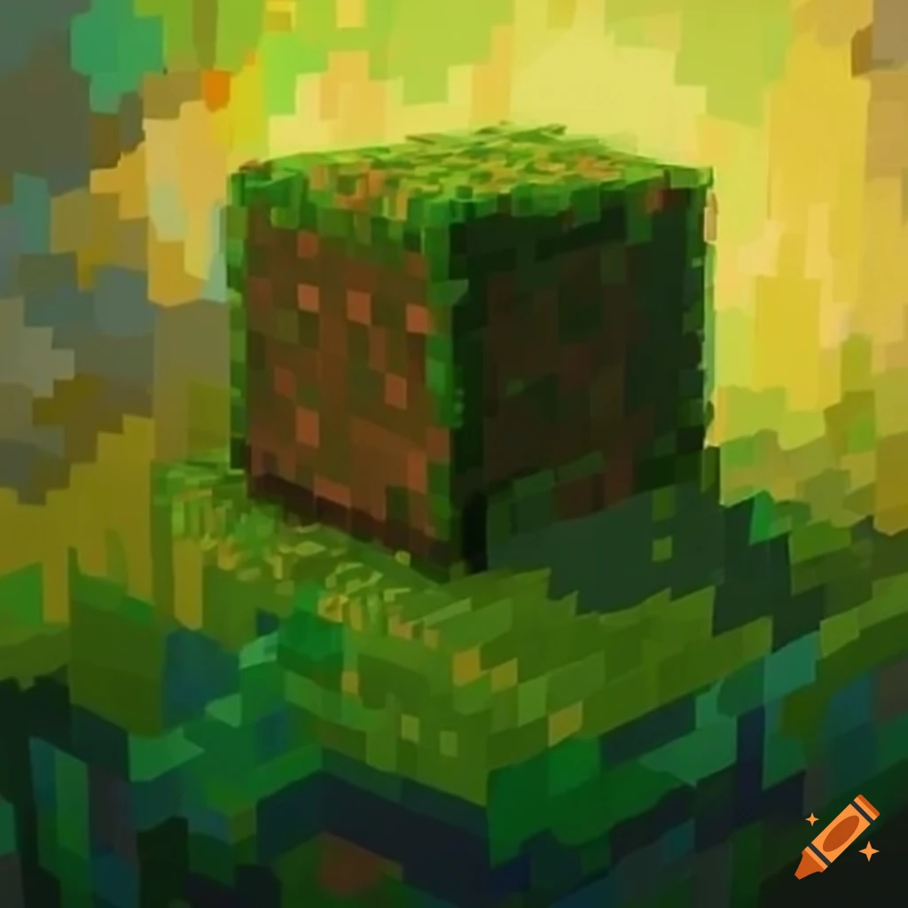 Minecraft grass block post-impressionist painting on Craiyon