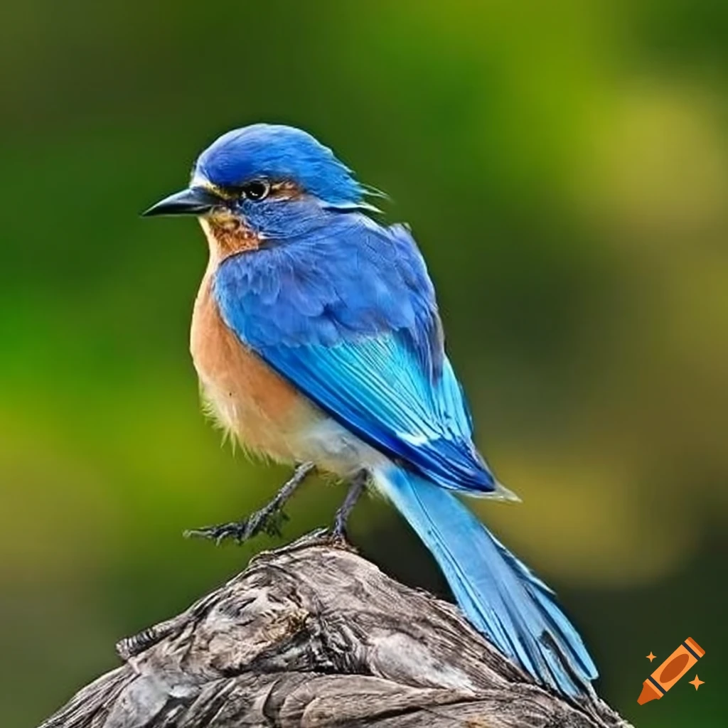 A blue bird with proofed up feathers