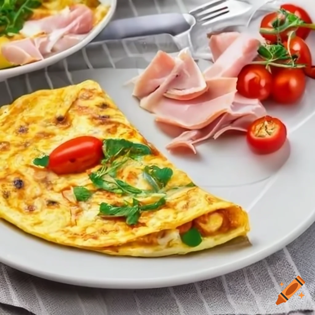 Delicious omelet with ham, cheese and vegetables
