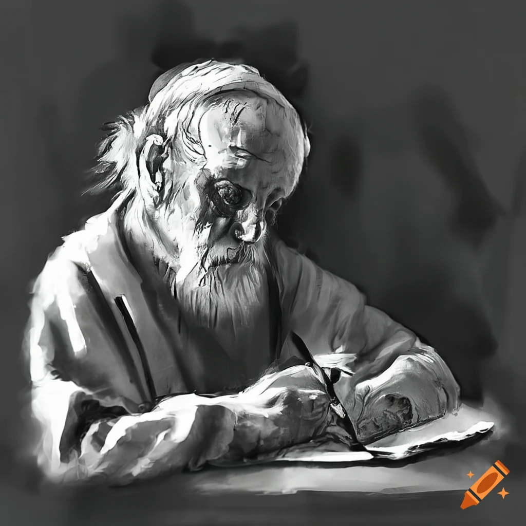 sad old man face drawing