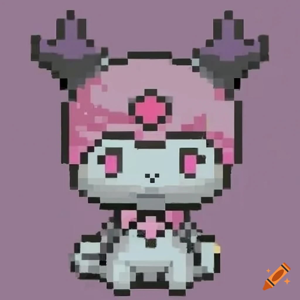 Pixel art of kuromi and melody from sanrio on Craiyon