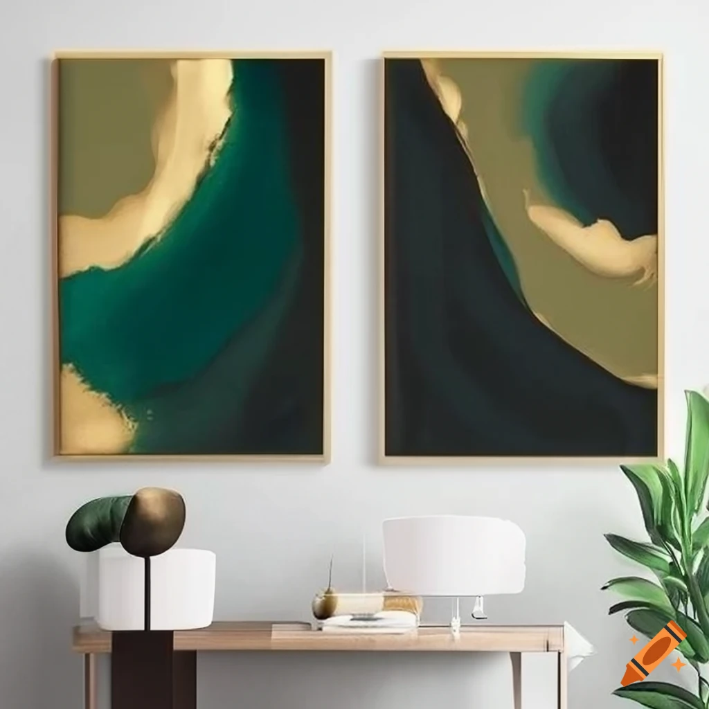 Minimalist abstract artwork in gold, black and dark green tones. Set of ...