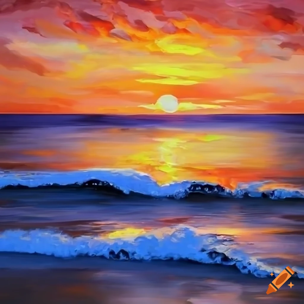 Ultra detailed high definition realistic sunset over water, shore ...