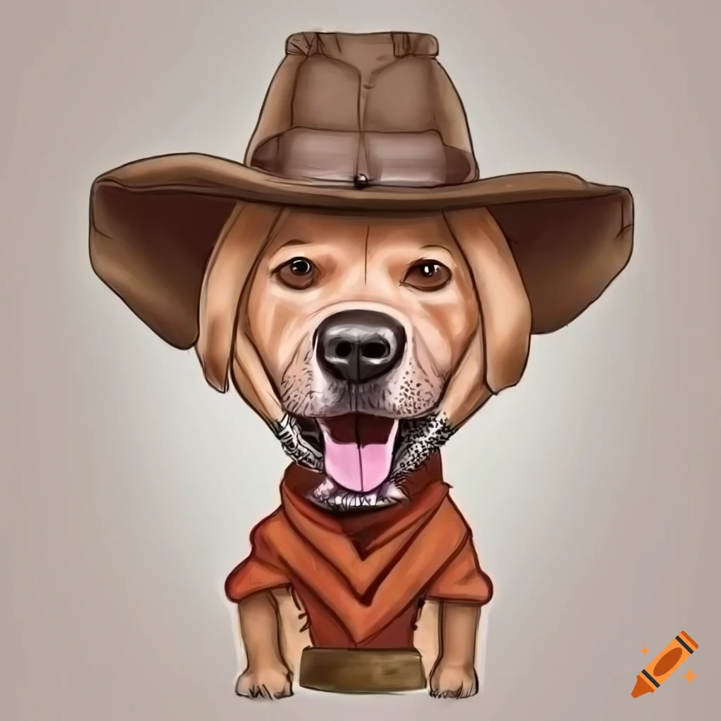 Caricatura de perro labrador retriever con ropa de vaquero