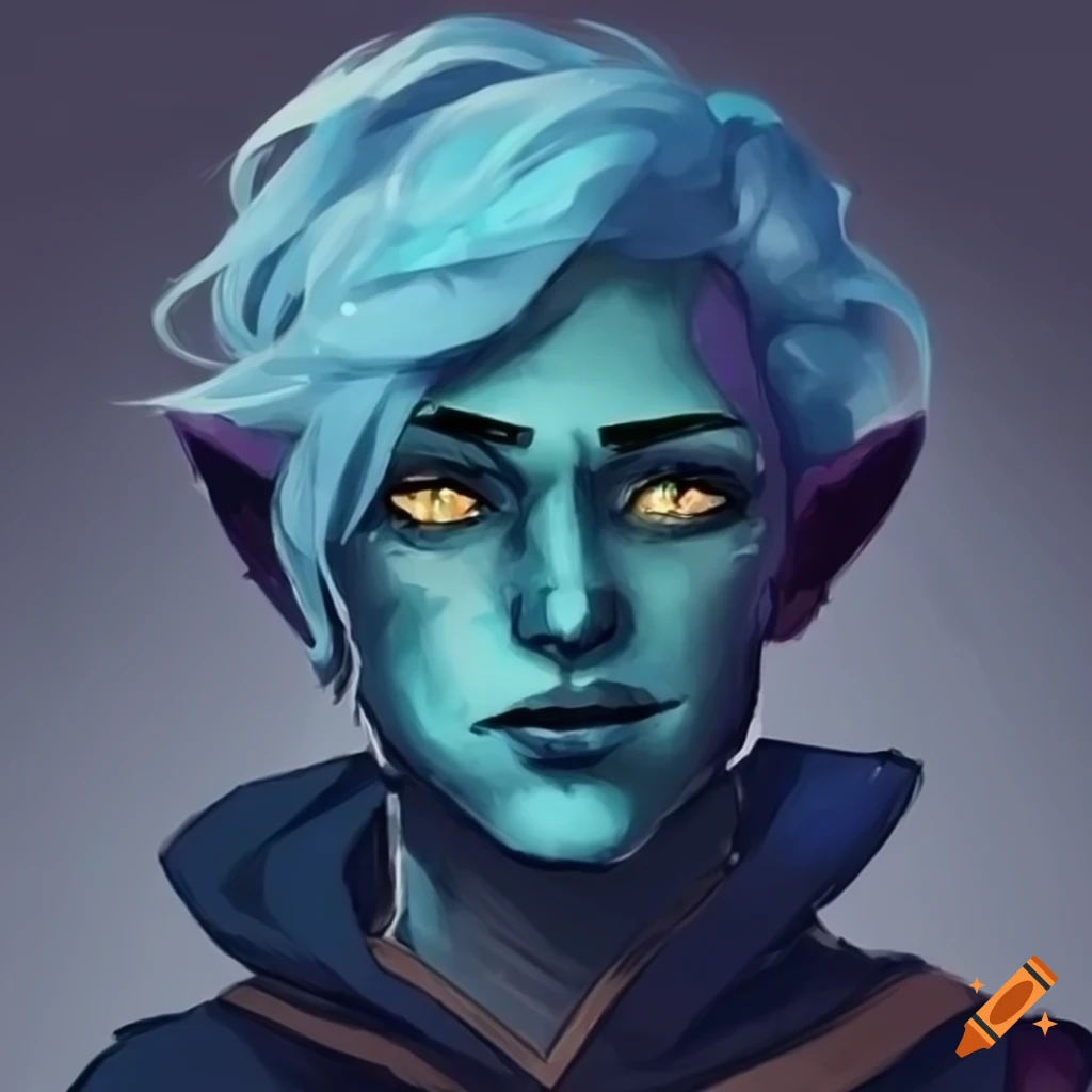 Water genasi rogue, cute, boy, blue short hair, black hoodie on Craiyon