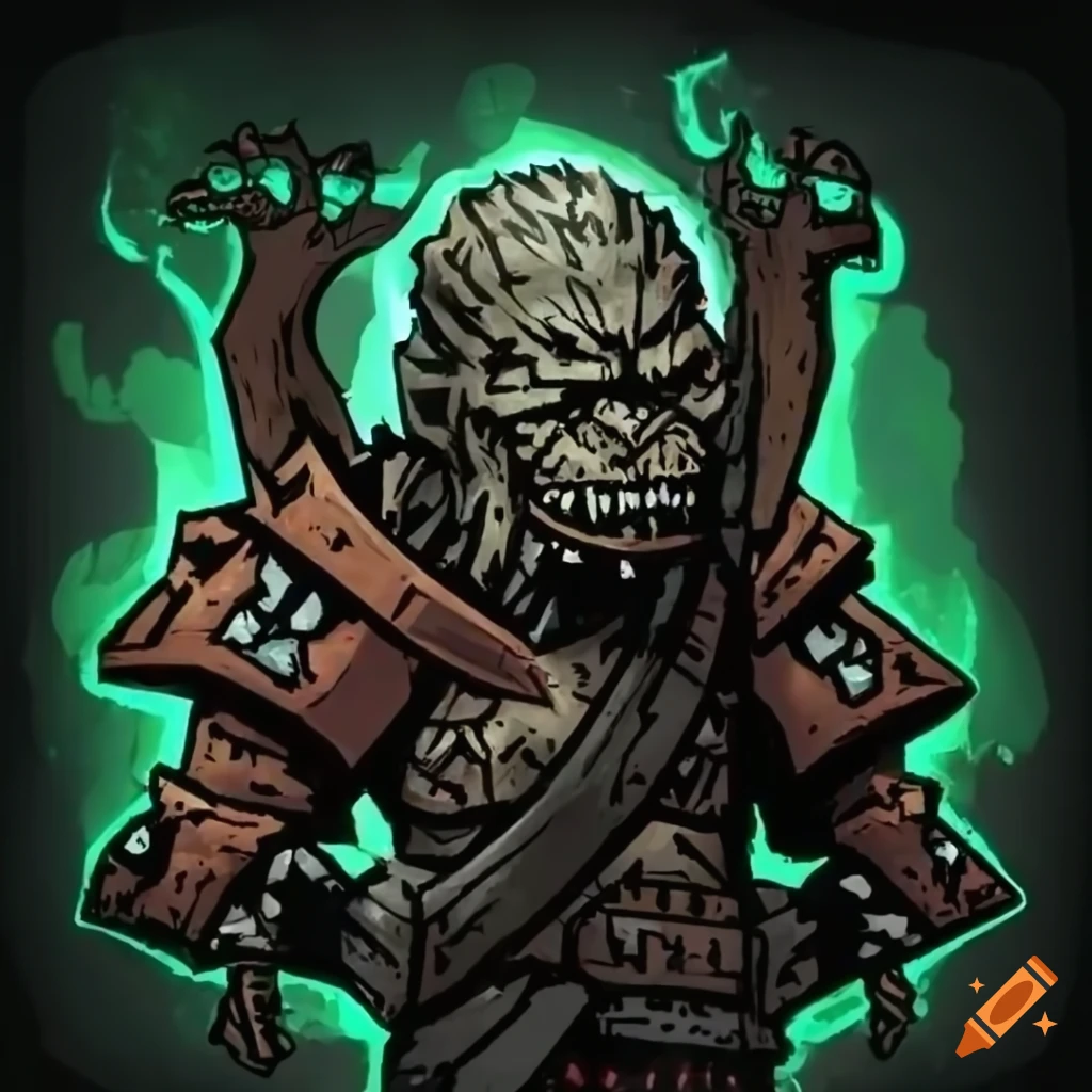 Monster in darkest dungeon style, surrounded by glowing light