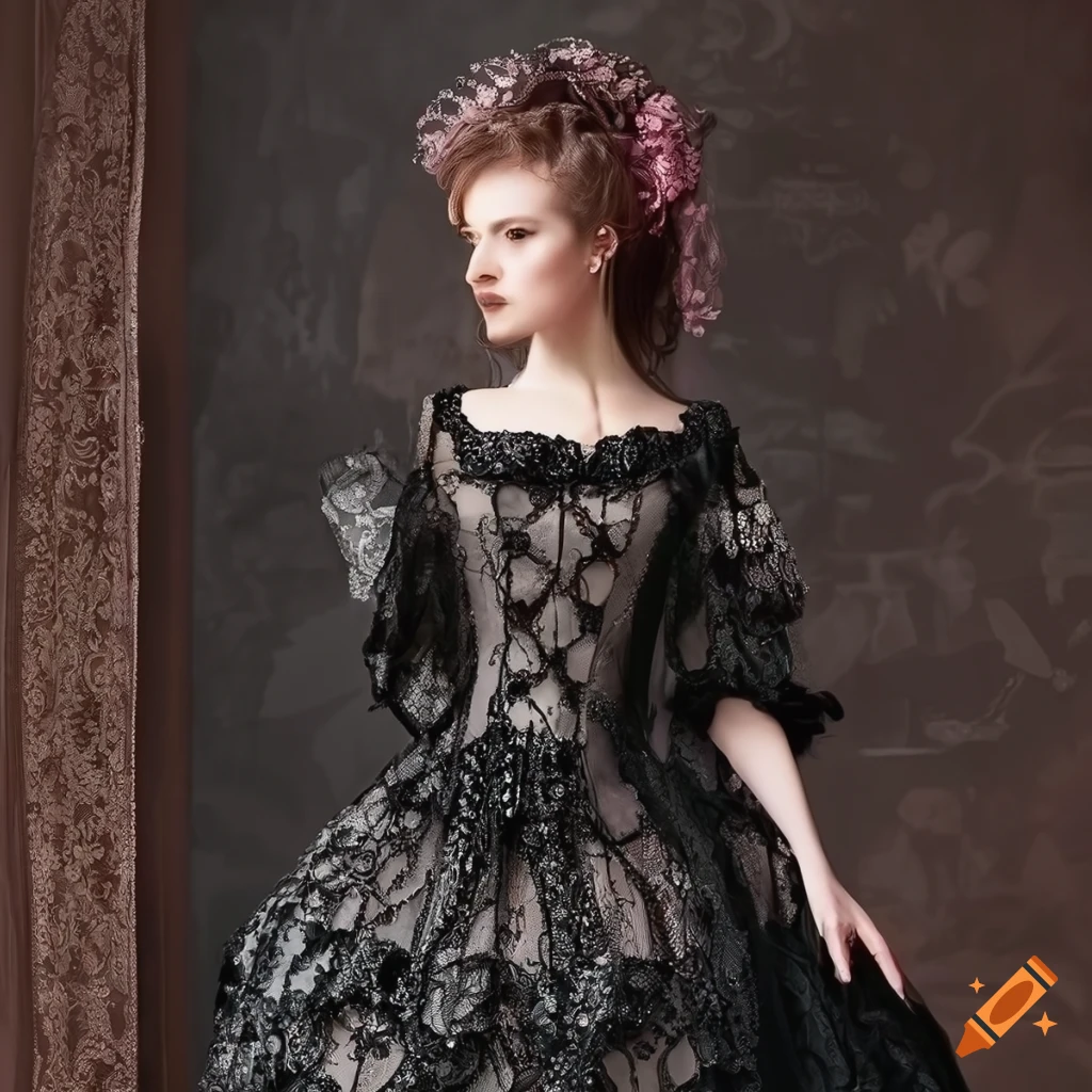 Rococo black lace dress on Craiyon