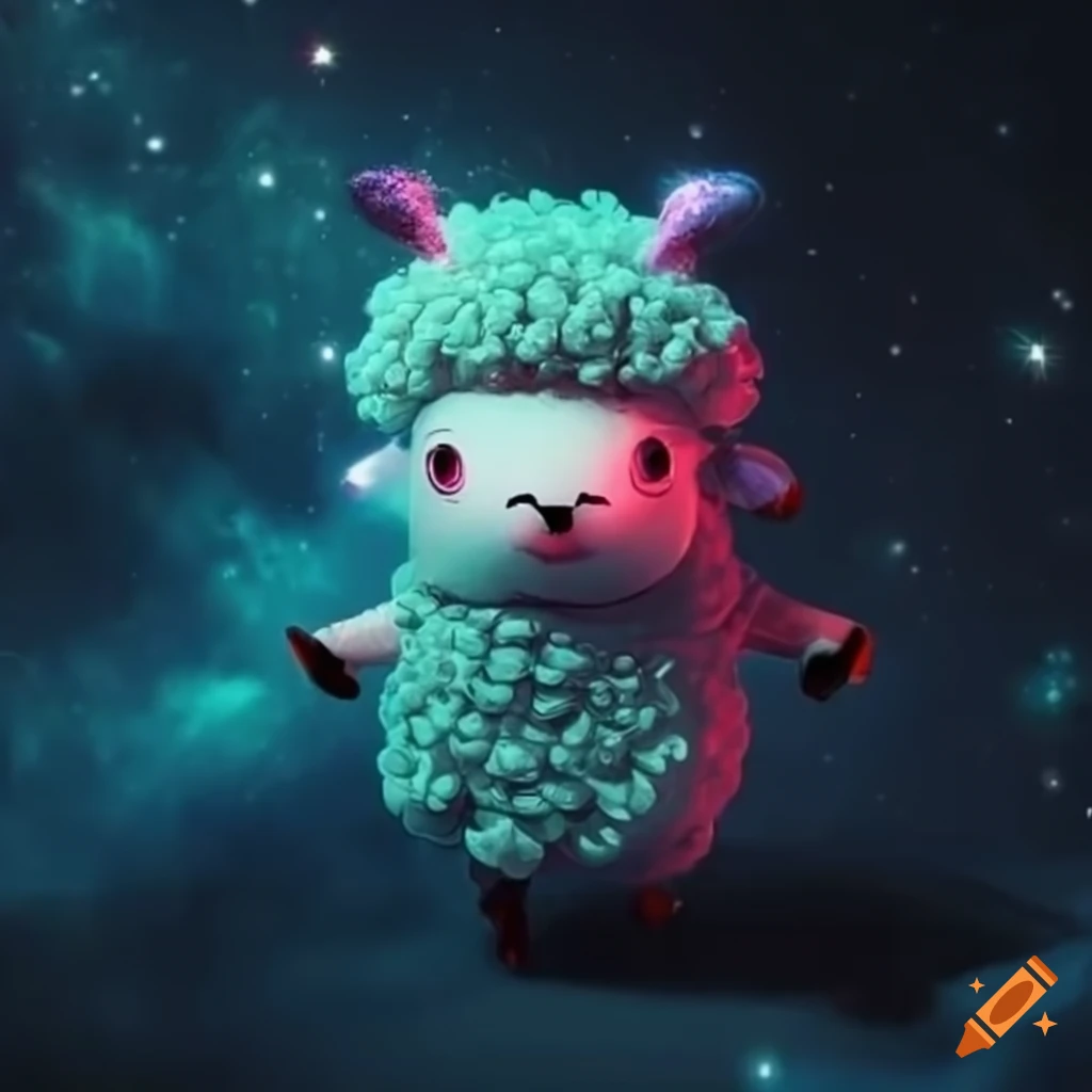 A gloomy sheep in a spaceship in outer space on Craiyon