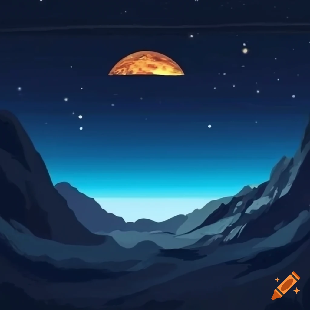 Premium Vector | Dramatic bright night landscape with river toward ocean  and full moon