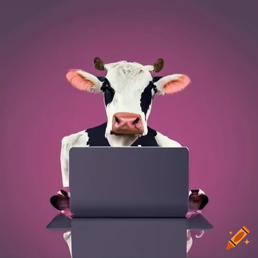 Cow person working at a laptop on Craiyon
