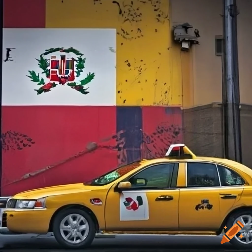 logo for dominican republic flag colors with taxi cab from nyc