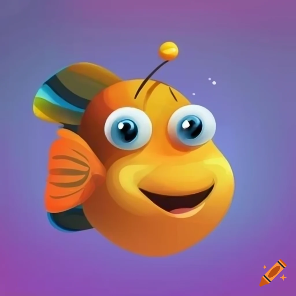 A cartoonized fish, the bee should be cute and friendly, with vibrant  colors and a smiling face on Craiyon