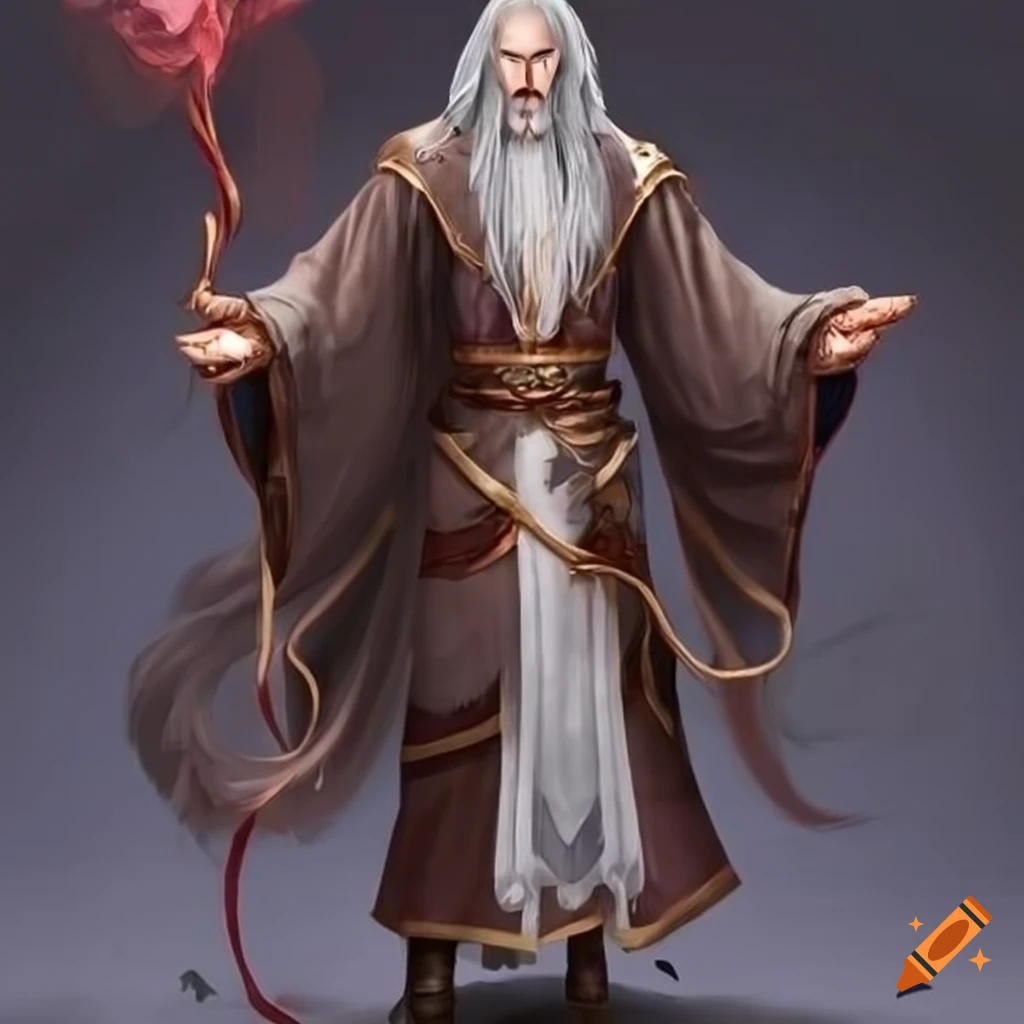 Wind sorcerer chinese male full body old grey hair