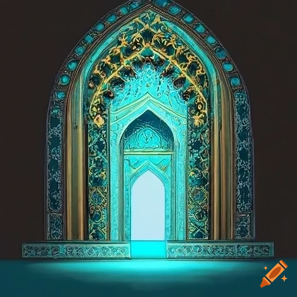 A magnificent mihrab stands prominently within a dark and enchanting ...