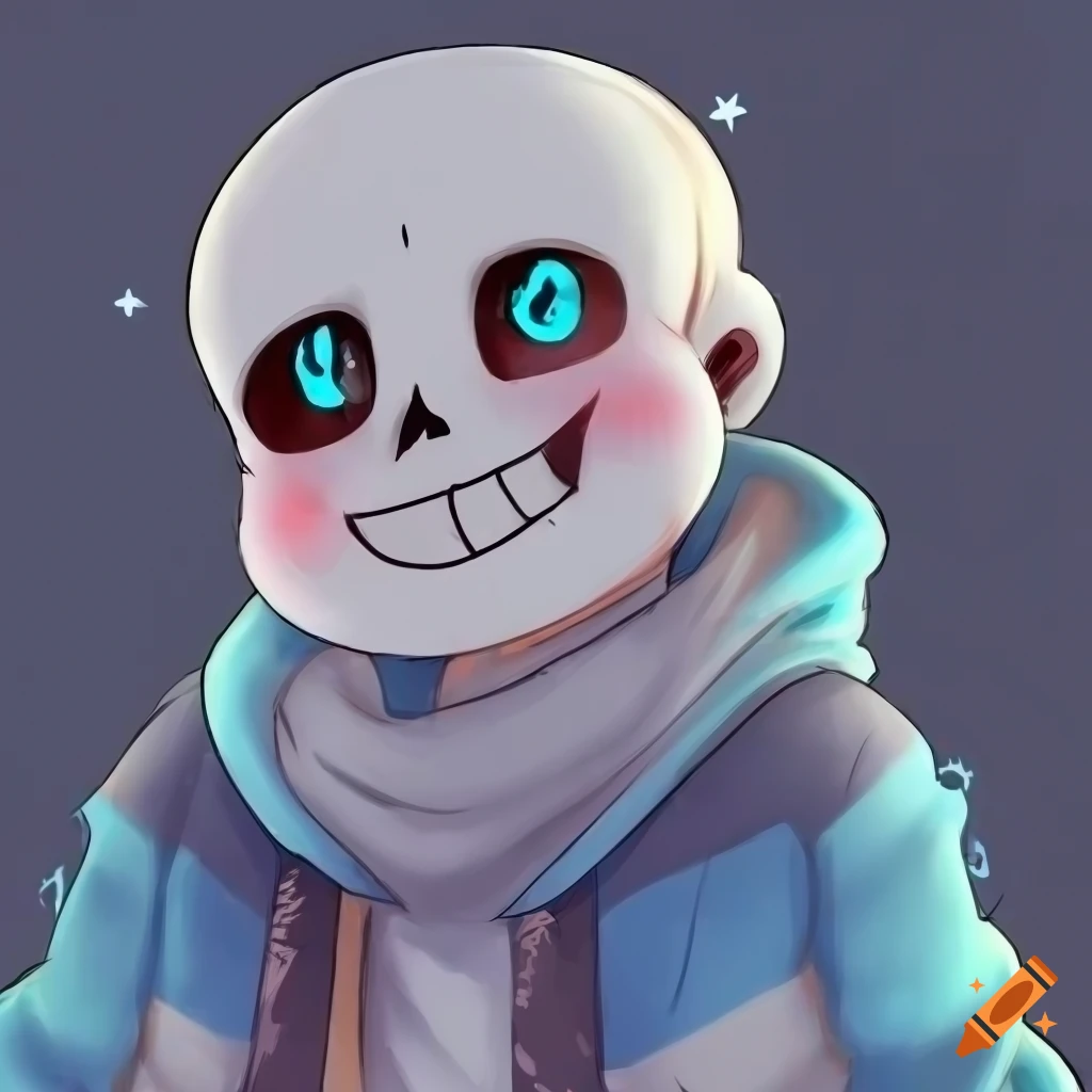 Sans au with a four-pointed star in the forehead, blue eyelights, cheeks  that have little sparkles that fell like a starry sky, jael penaloza art  style