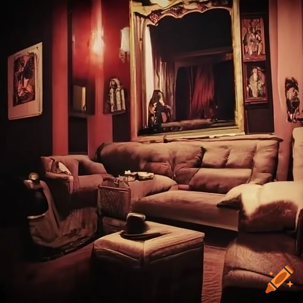 A dimly lit vintage living room with antique furniture on Craiyon