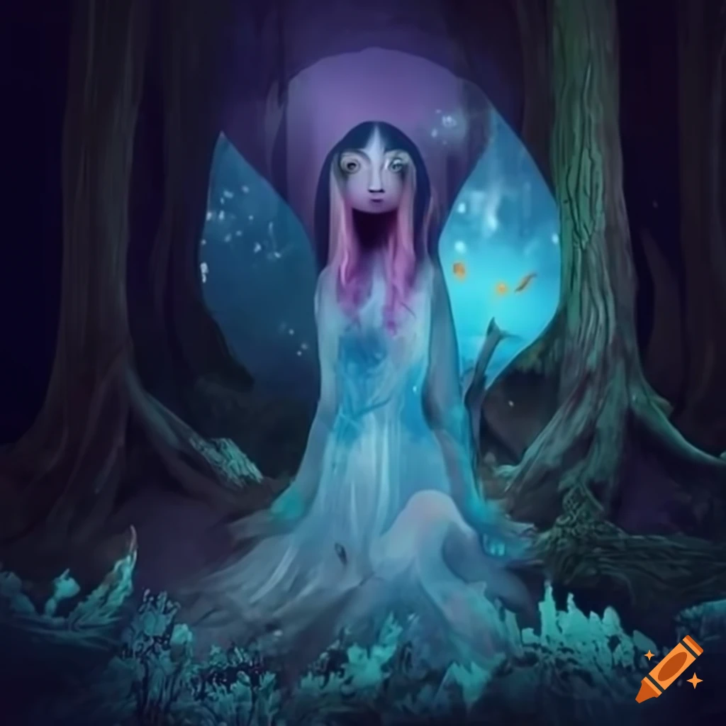 Ethereal creature amidst a magical forest on Craiyon