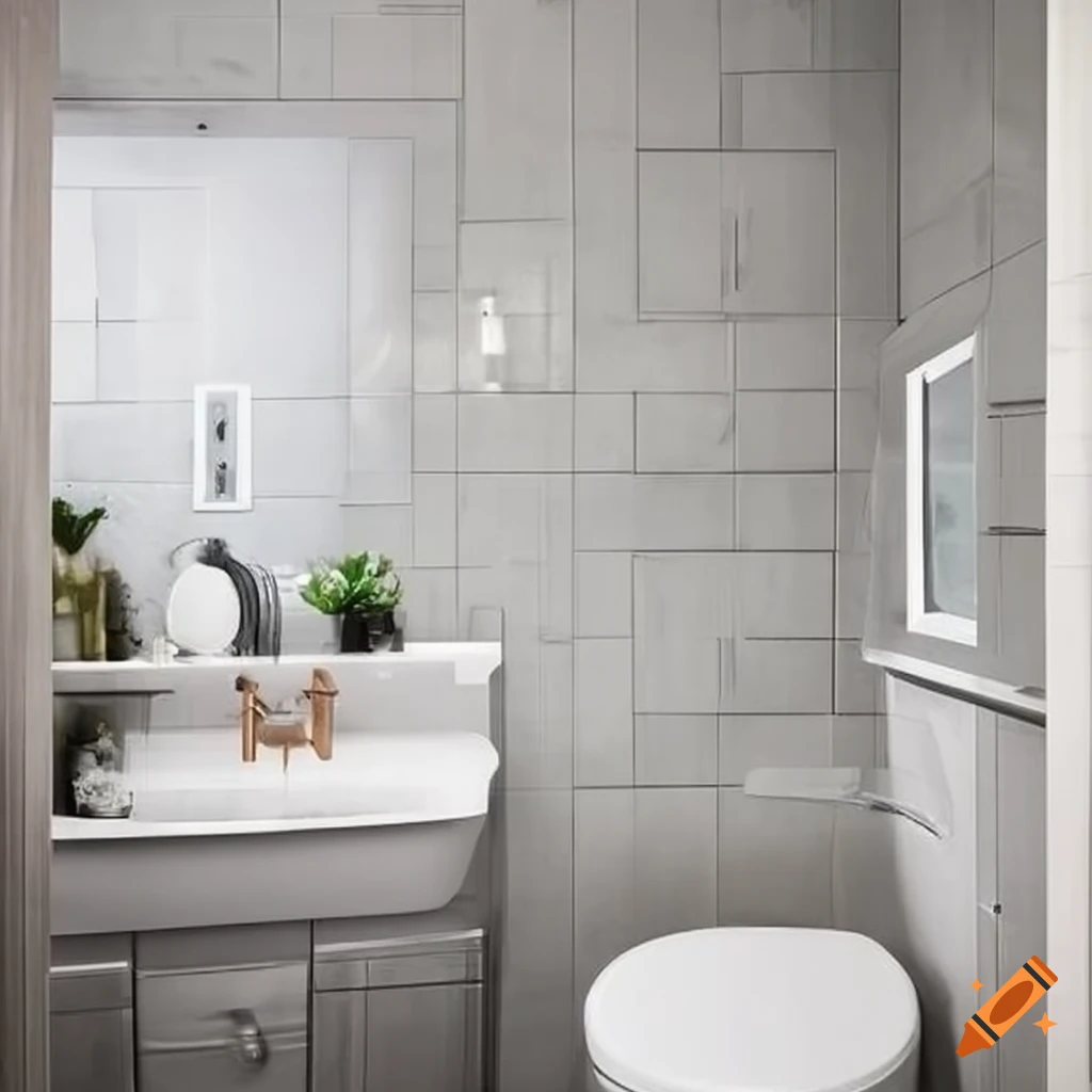 Modern bathroom with curbless shower and hexagon tiles on Craiyon