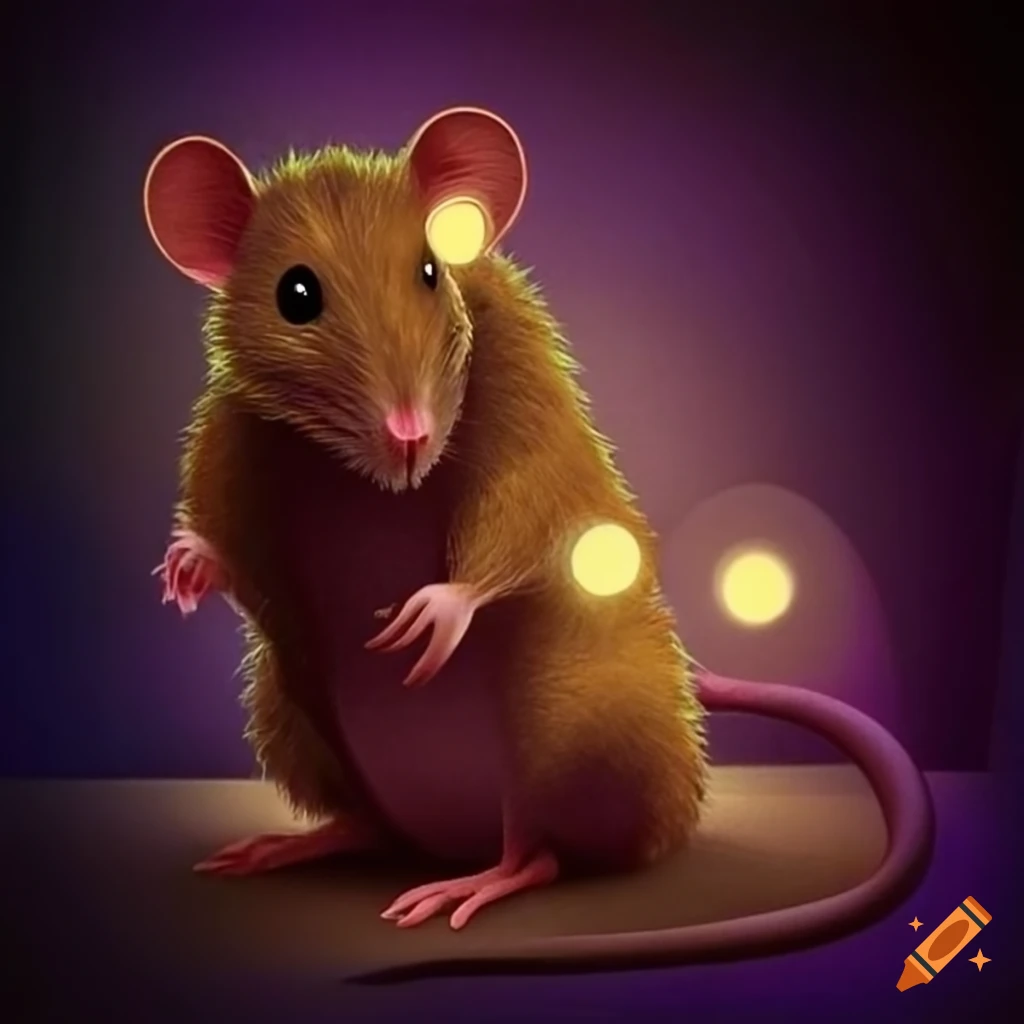 A magical rat, brown in color, with a glow
