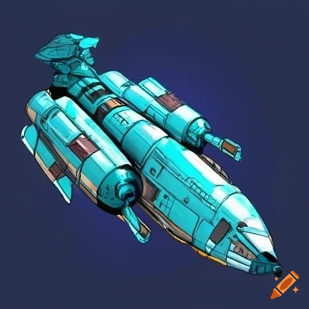 Cargo spaceship in a cel-shaded anime style on Craiyon