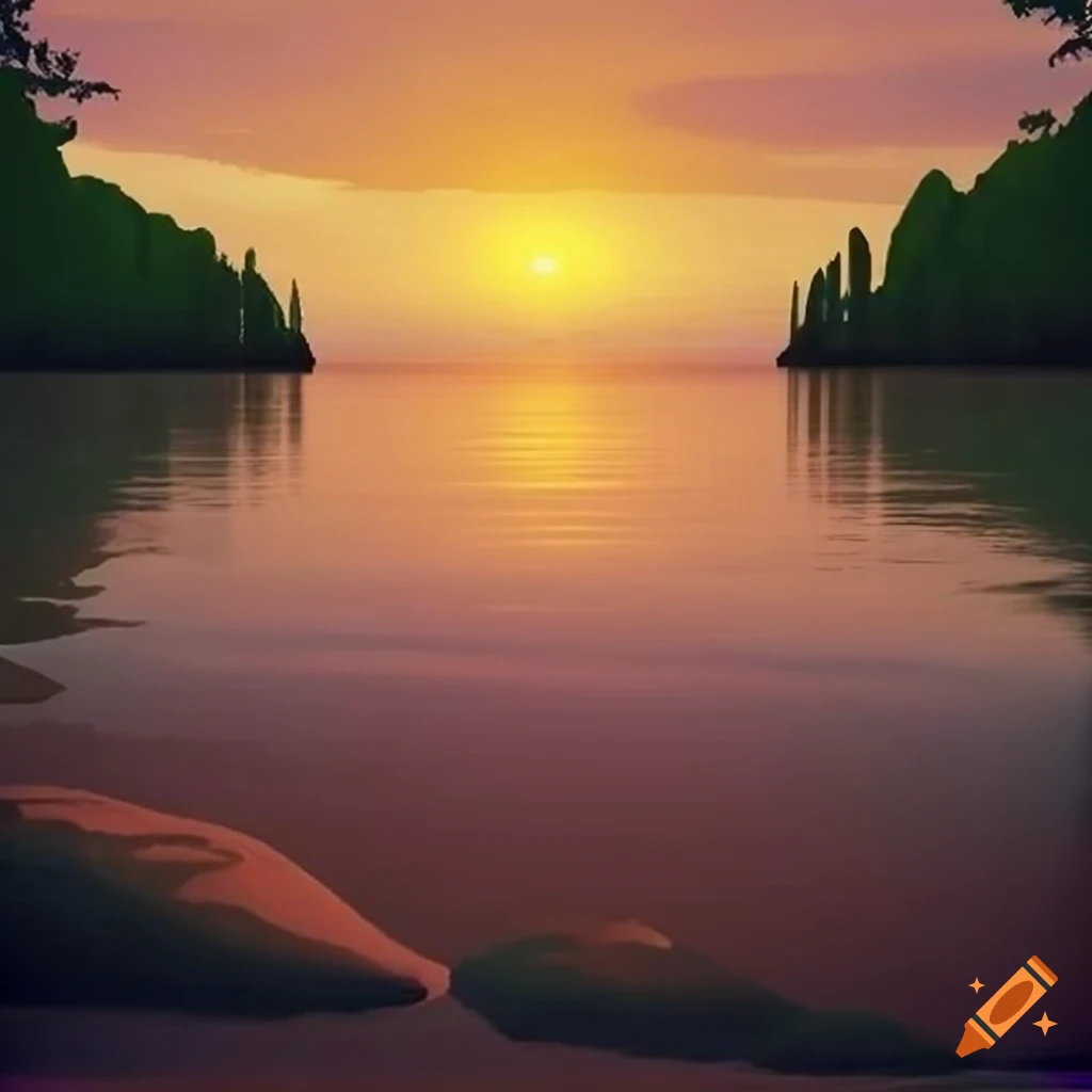 Reflective Calm. Tranquil sunset scenery at the ocean with the
