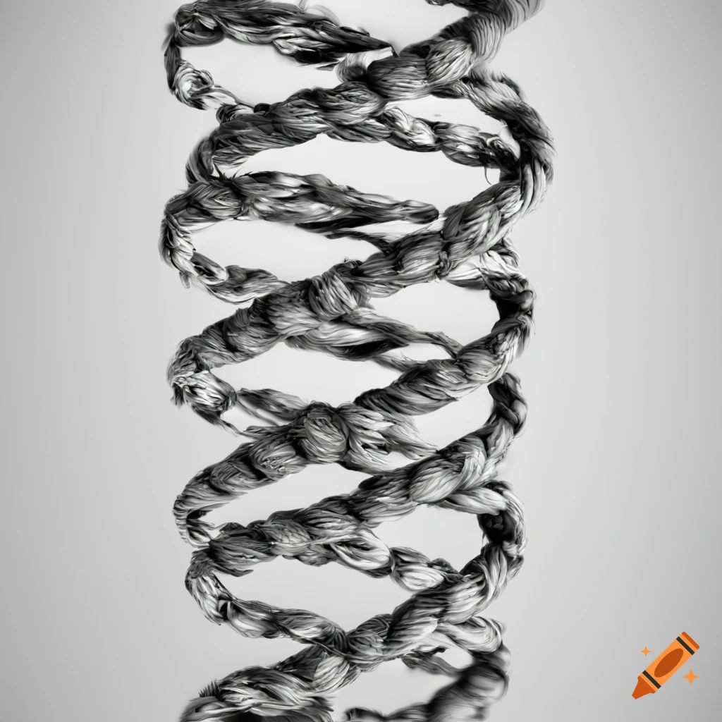 A twisted rope made of dna strands; white background on Craiyon