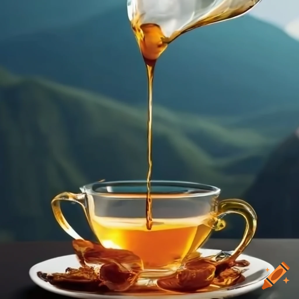 Tea Pouring. Tea Being Poured Into Glass Transparent Tea Cup. Tea