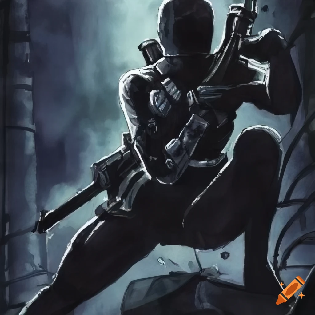 Watercolor painting of snake eyes from gi joe