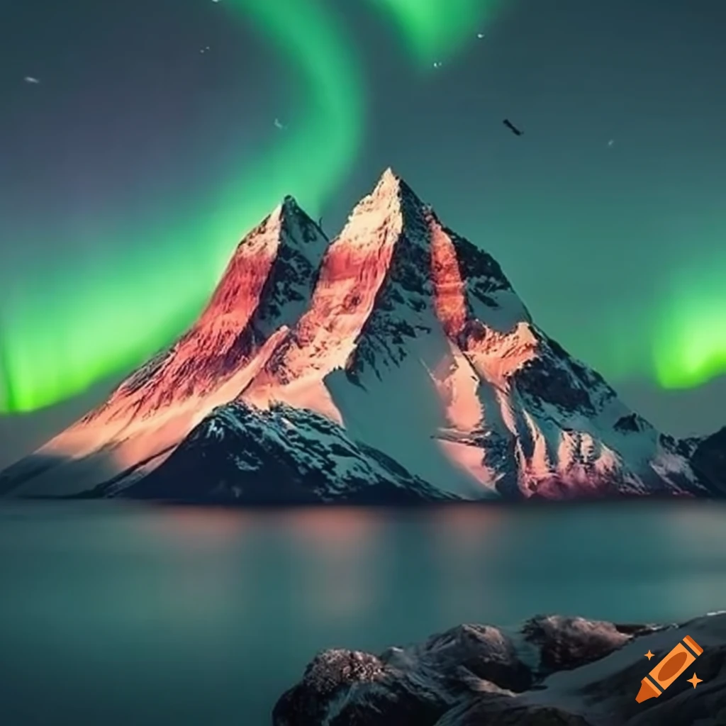 Free picture: Majestic digital artwork landscape of aurora borealis in  background of mountain peak