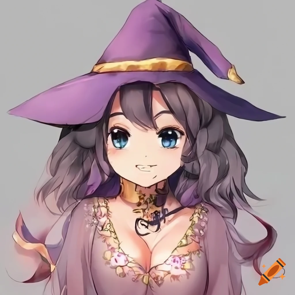 Cute anime witch with brown hair and green eyes on Craiyon-demhanvico.com.vn