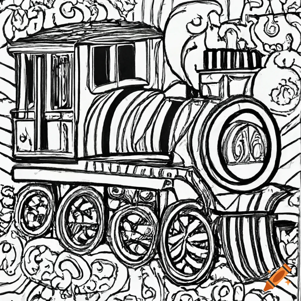 Happy train coloring book, black lines white background
