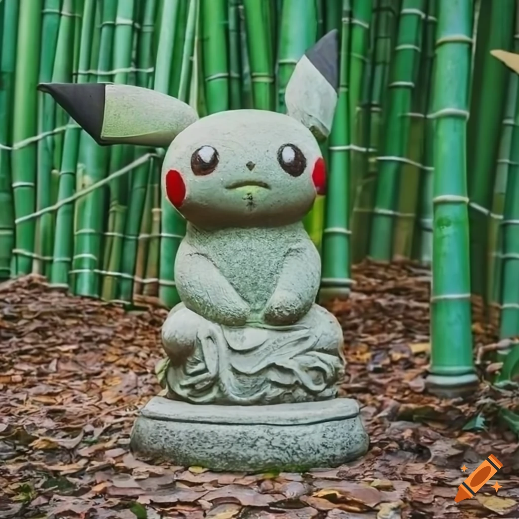 Japanese stone pichu statue in a bamboo forest on Craiyon