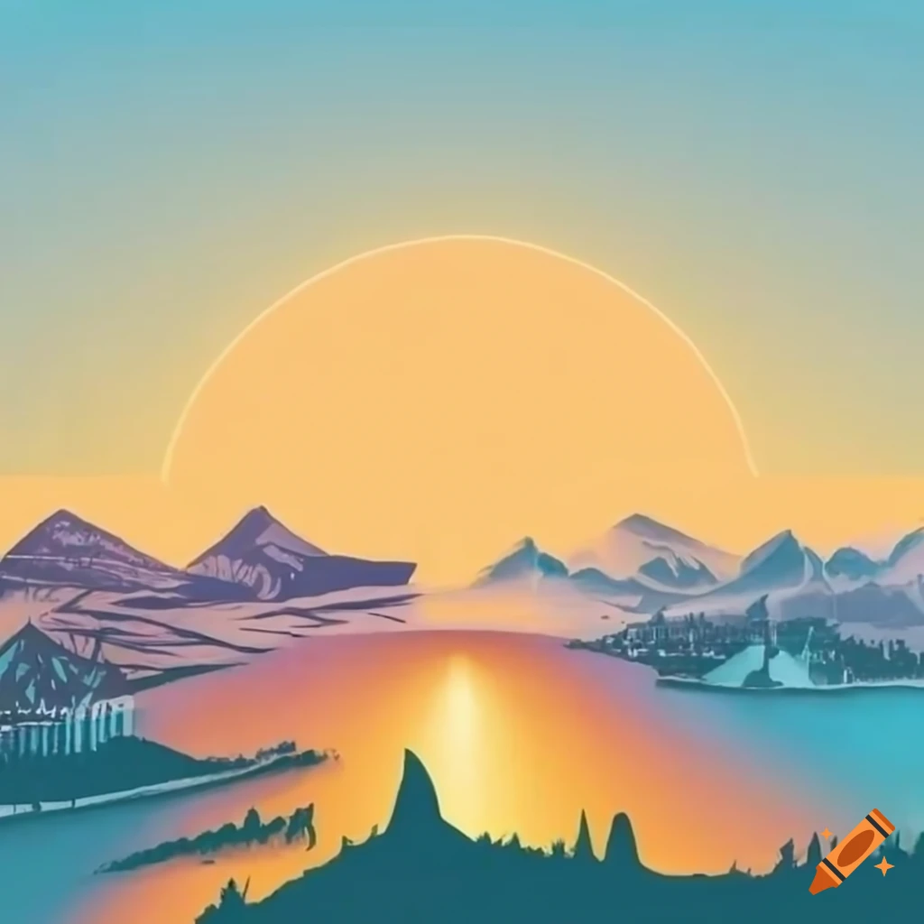 Wide view of a modern coastal city with mountains in background