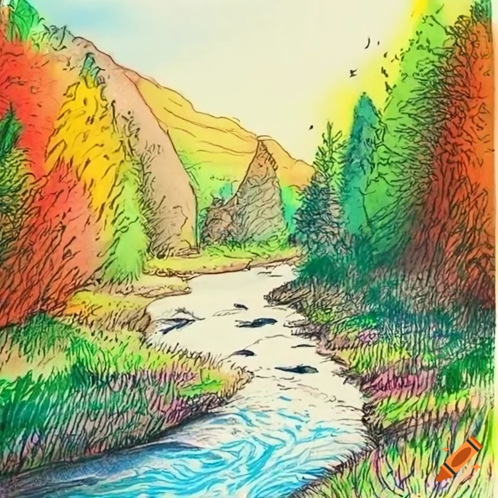 River Mountain Drawing Pics - Drawing Skill