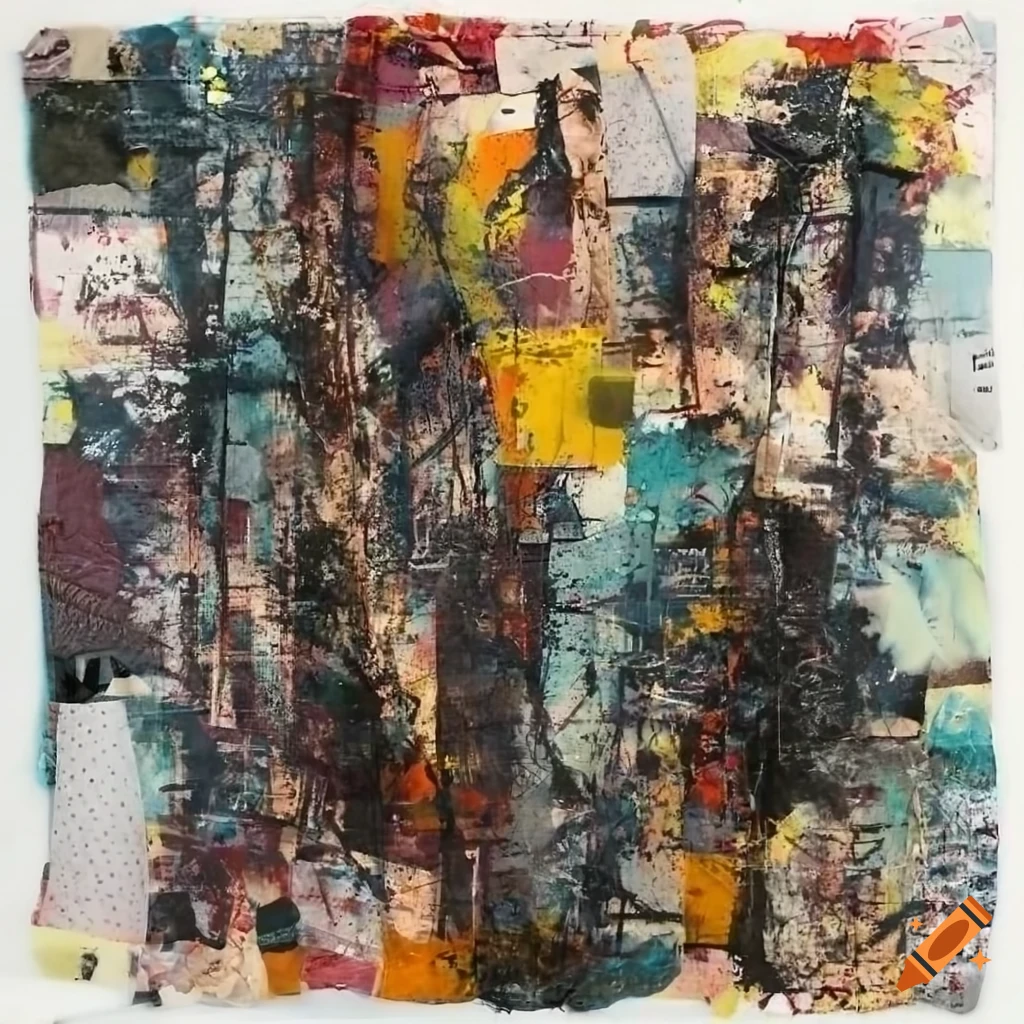 Mixed - media collage abstract painting in the style mark bradford ...