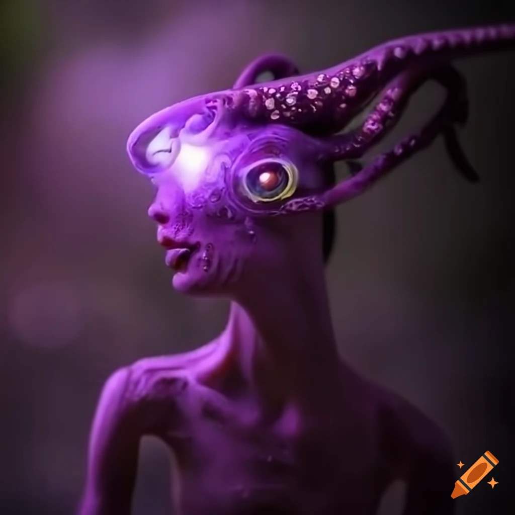 Humanoid squid alien purple skin and tentacle dreadlocks science fiction