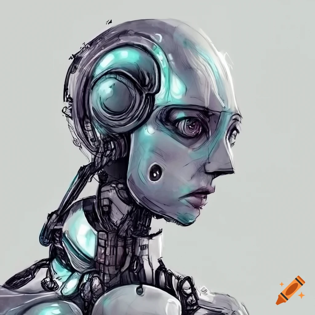 Detailed sketch of a humanoid bird robot with a futuristic look