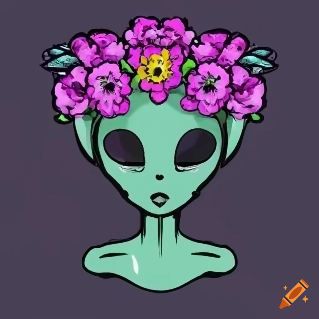 Alien Drawings With Flower Crown 735x576