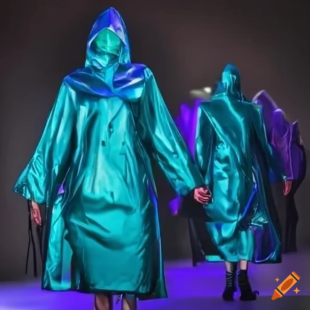 Rainwear fashion show with futuristic colors 8k on Craiyon
