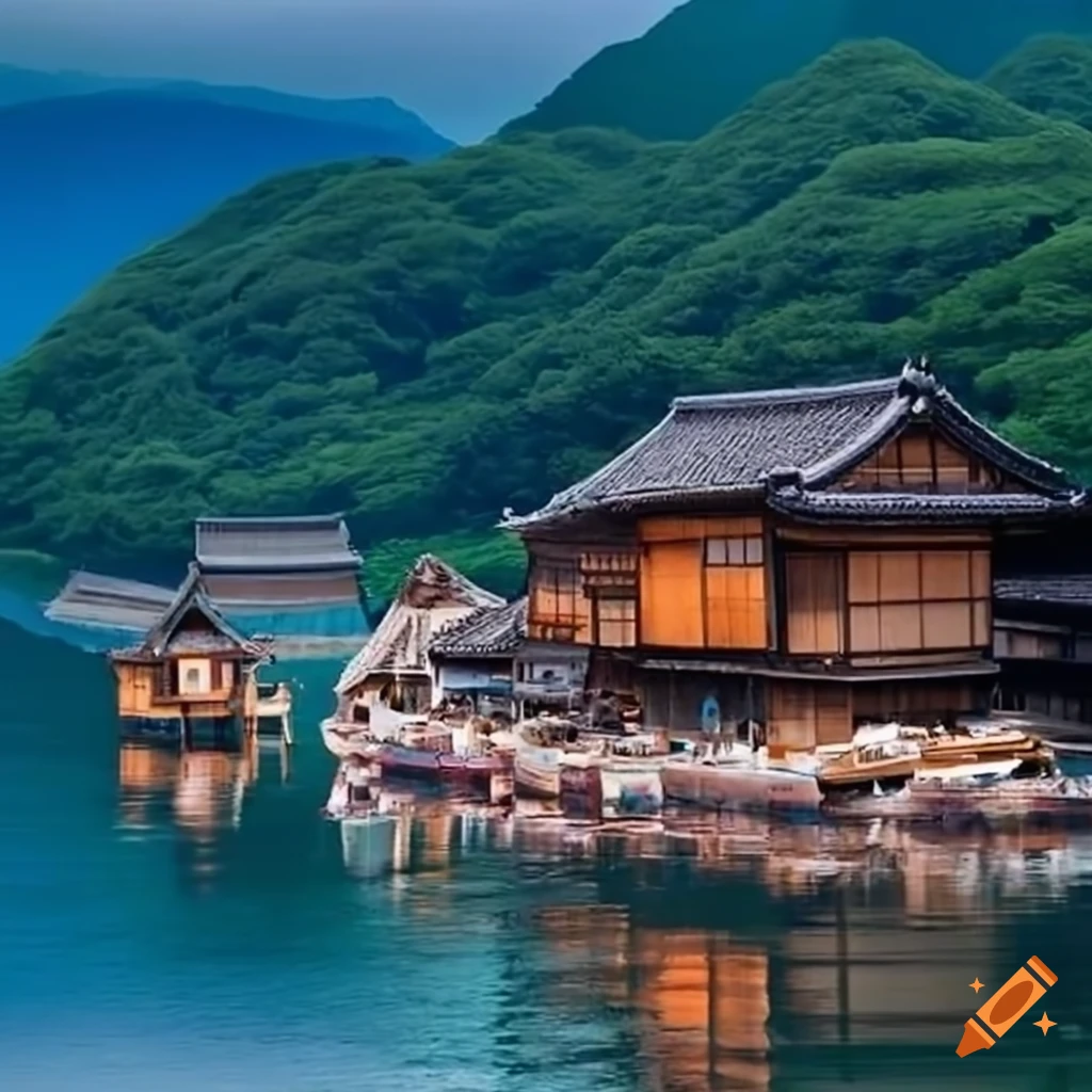 Traditional japanese fishing village on Craiyon