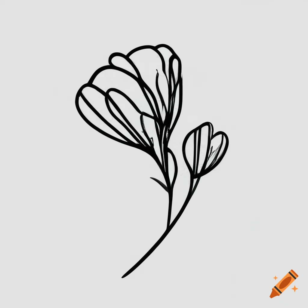 Flower line art illustration with black thin line. PNG with