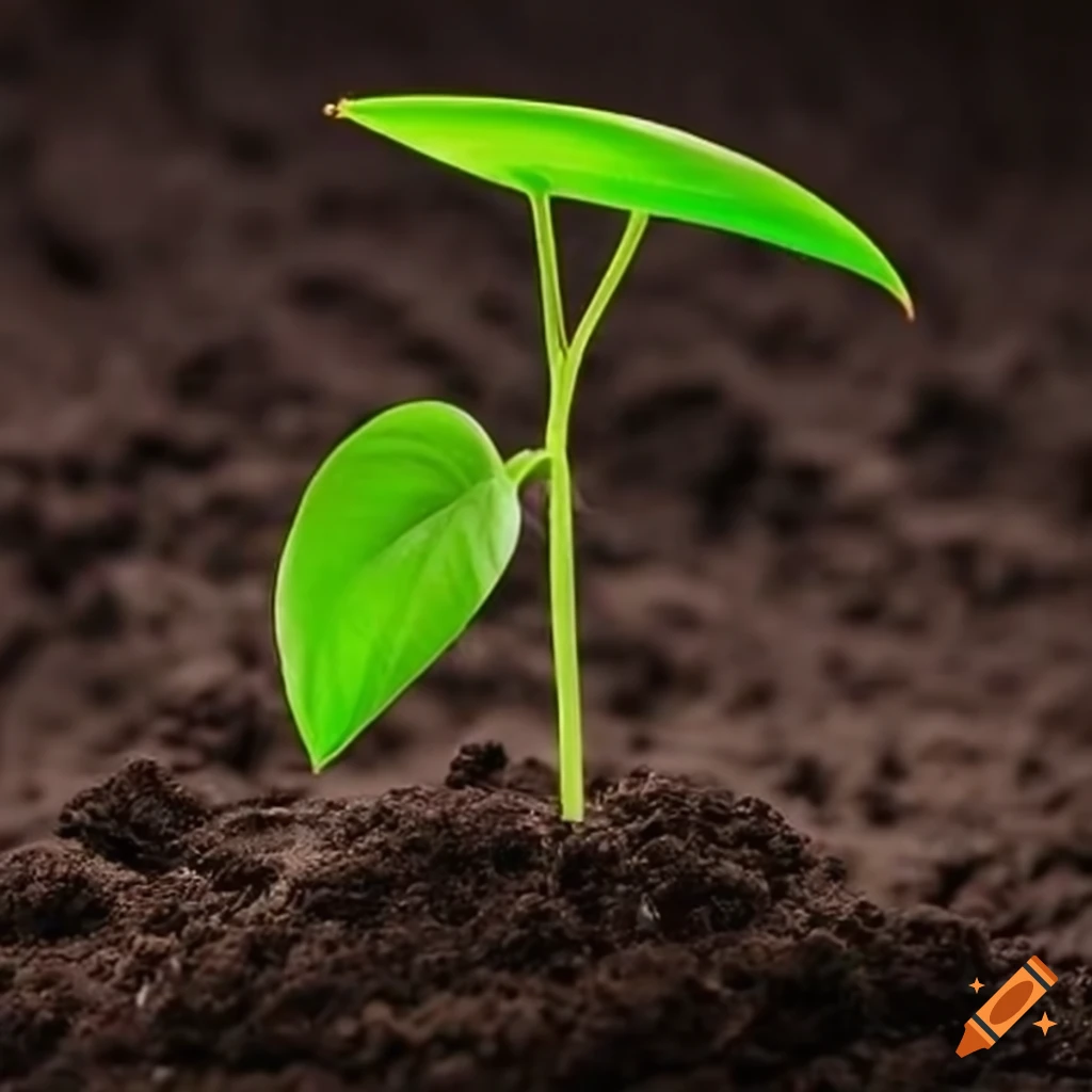 Plastic green plants seem to grow out of the soil on Craiyon