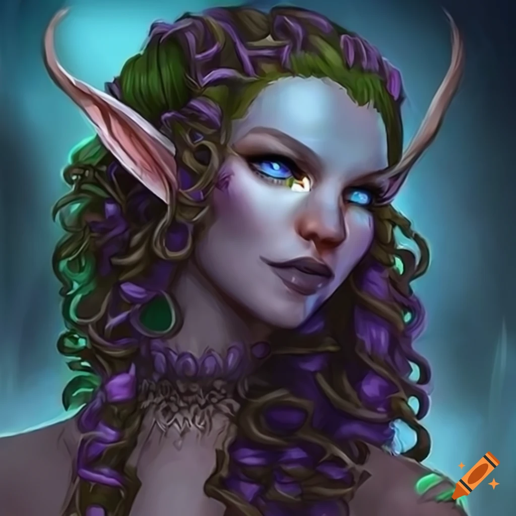Night elf female druid, curly hair