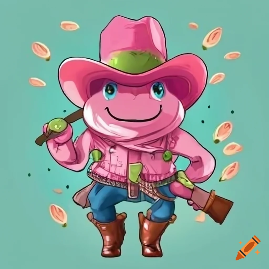 Anime chibi style pink frog wearing pink cowboy boots on Craiyon