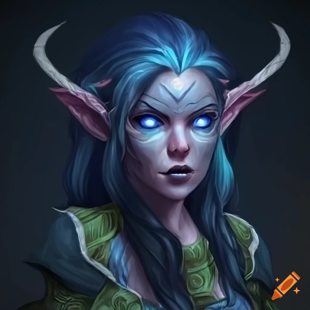 Female night elf druid - glowing hair - upper body, blue eyes ...