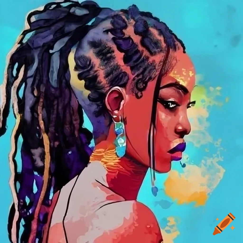 Beautiful urban hippie black girl with dreads aesthetic