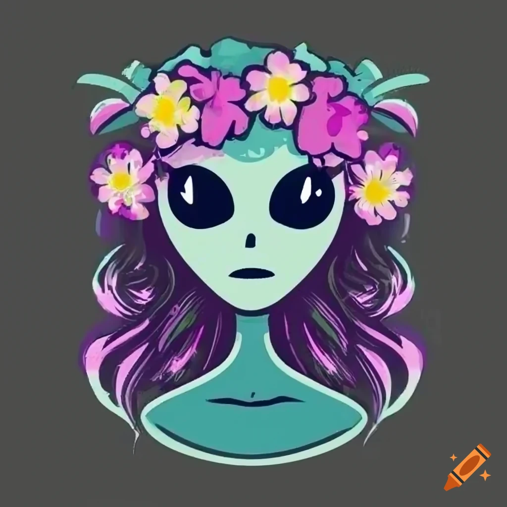 Alien Drawings With Flower Crown 735x576