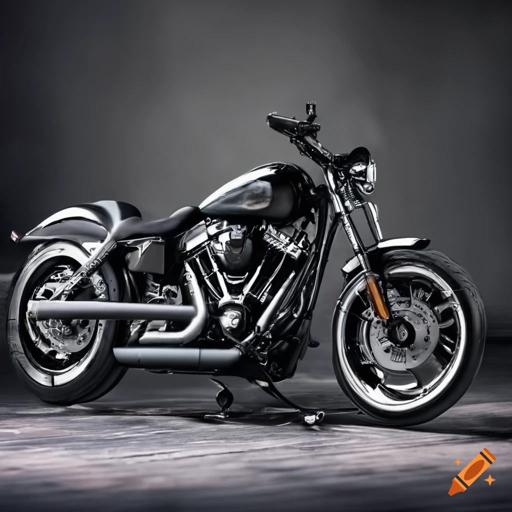 Black harley davidson motorcycle in a studio