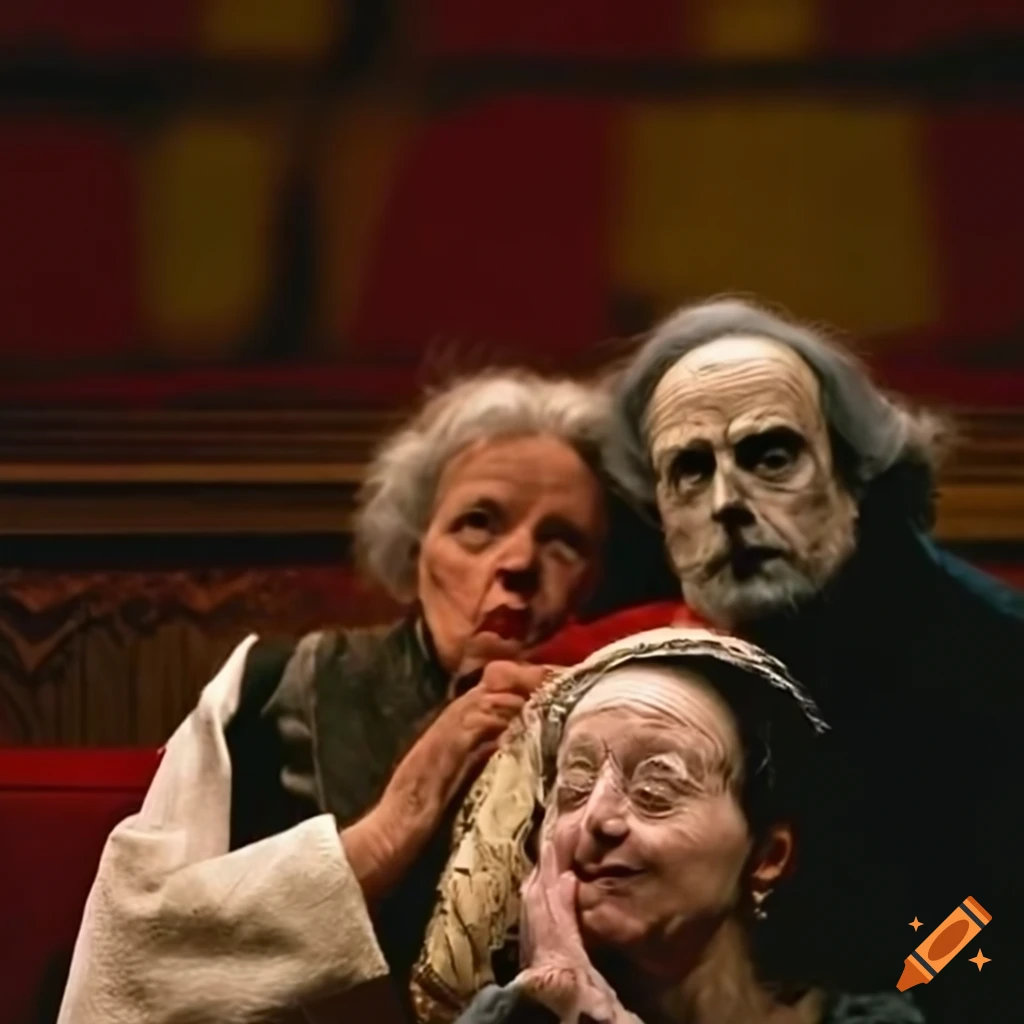 William Shakespeare, Elfriede Jelinek and Friedrich Schiller are playing in a theater play together